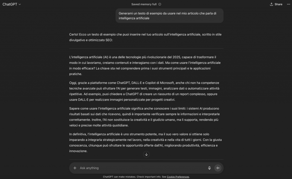 Come usare l'intelligenza artificiale con ChatGPT per generare testi, email e contenuti nel 2025